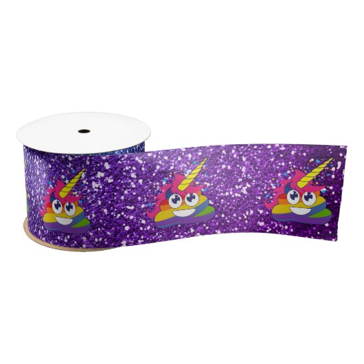 Glittery Rainbow Unicorn Poop Emoji Ribbon Satijnen Lint (Spoel)