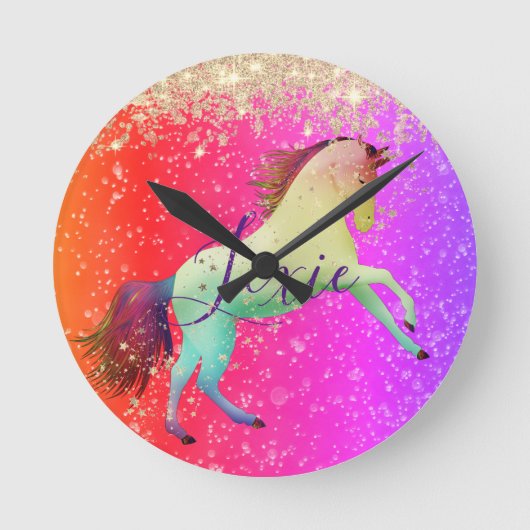 Glittery Rainbow Unicorn   Ronde Klok (Voorkant)