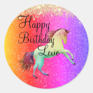 Glittery Rainbow Unicorn Ronde Sticker