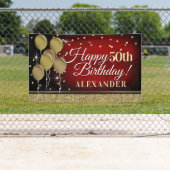 Glittery Red en Gold Happy Birthday-banner Spandoek (Insitu)