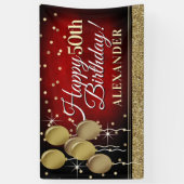 Glittery Red en Gold Happy Birthday-banner Spandoek (Verticaal)