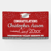 Glittery Red en Silver Afstuderen Spandoek (Horizontaal)