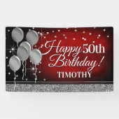 Glittery Red en Silver Happy Birthday-banner Spandoek (Horizontaal)