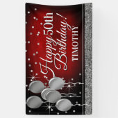 Glittery Red en Silver Happy Birthday-banner Spandoek (Verticaal)