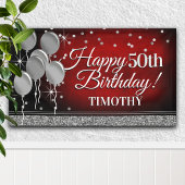 Glittery Red en Silver Happy Birthday-banner Spandoek