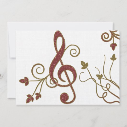 Glittery Red Gold White Music Weddenschap Kaart (Achterkant)