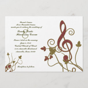Glittery Red Gold White Music Weddenschap Kaart