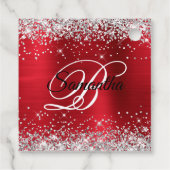 Glittery Red Monogram 50th Birthday Hartelijk dank Bedankjes Labels (Achterkant)