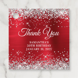 Glittery Red Monogram 50th Birthday Hartelijk dank Bedankjes Labels