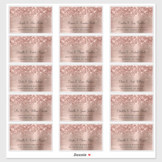 Glittery Roos Gold 15 Adresetiketten voor weddensc Sticker (Vel)
