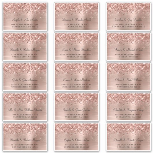 Glittery Roos Gold 15 Adresetiketten voor weddensc Sticker (Voorkant)