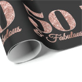 Glittery Roos Gold 50 & Fabulous op zwart Cadeaupapier (Rol Hoek)