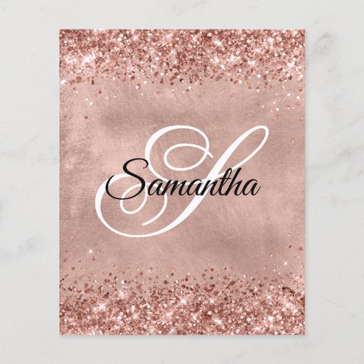 Glittery Roos Gold 50th Birthday Monogram Invite Flyer (Achterkant)