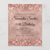 Glittery Roos Gold 50th Birthday Monogram Invite Flyer (Voorkant)