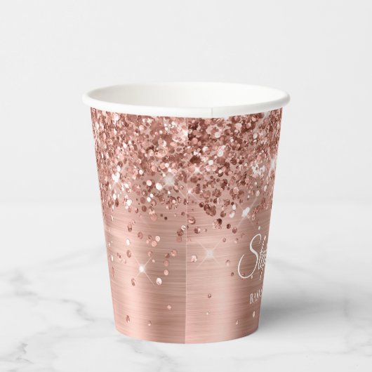 Glittery Roos Gold Baby shower Papieren Bekers (Rechts)