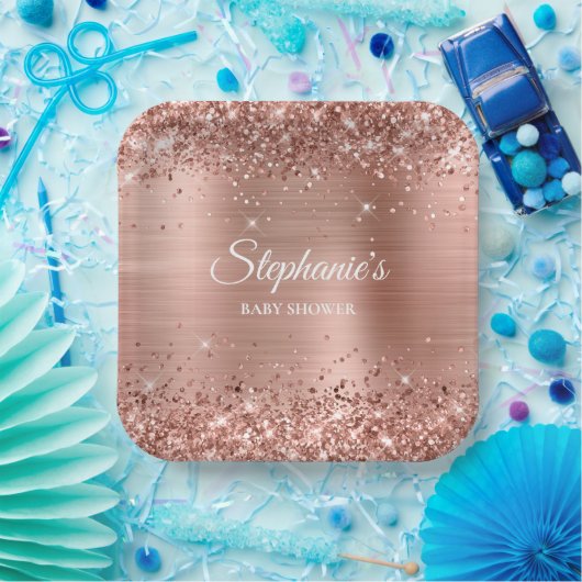 Glittery Roos Gold Baby shower Papieren Bordje (Feest)