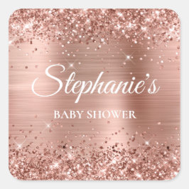 Glittery Roos Gold Baby shower Vierkante Sticker
