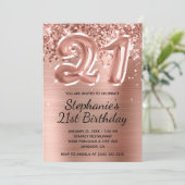 Glittery Roos Gold Balloon 21st verjaardag Kaart (Staand voorkant)