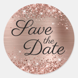 Glittery Roos Gold Black Elegant Save the Date Ronde Sticker