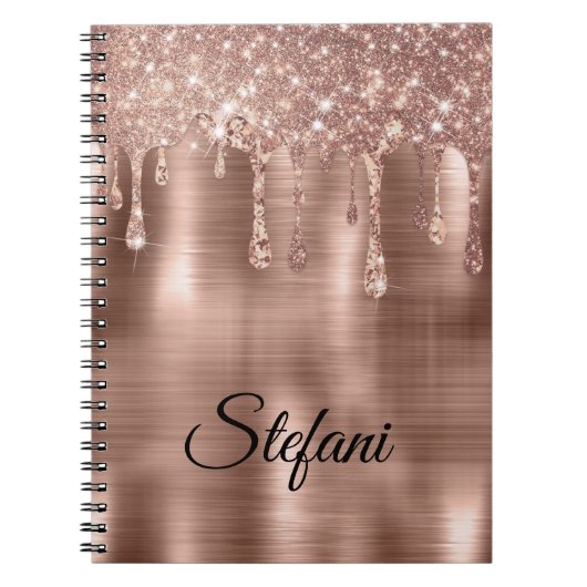 Glittery Roos Gold Drips Twee Naam Plaats Kaarten Notitieboek (Voorkant)