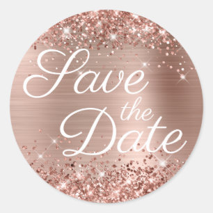 Glittery Roos Gold Elegant Save the Date Ronde Sticker