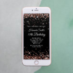 Glittery Roos Gold en Black 18th Birthday Kaart<br><div class="desc">Een glamoureuze 18e verjaardag-uitnodiging voor afdrukken of digitaal downloaden. Faux met een ondoorzichtig roos goudglitter met een sprankelende zwarte achtergrond. Pas de kalligrafie en lettertypestijlen aan zoals nodig om uw eigen uitnodiging te creëer voor de glamoureuze mijlpaalviering van uw dochter. Alle sparkly en glitter elementen in dit moderne, girale ontwerp...</div>