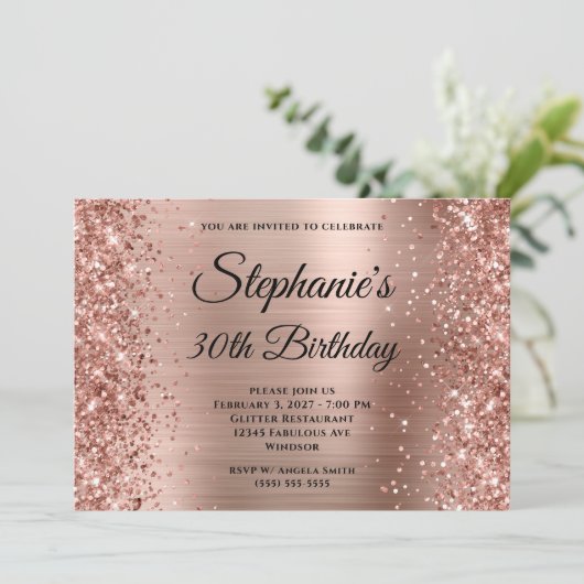 Glittery Roos Gold Fancy Monogram 30e verjaardag Kaart (Staand voorkant)