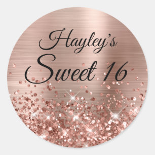 Glittery Roos Gold Faux Folie Sweet 16 Ronde Sticker