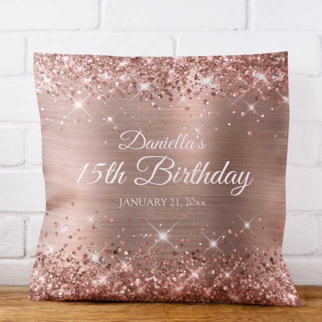 Glittery Roos Gold Foil 15th Birthday Kussen (Glittery Rose Gold Foil 15th Birthday Throw Pillow)