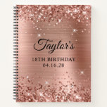 Glittery Roos Gold Foil 18th Birthday Notitieboek<br><div class="desc">Creëer uw eigen 18e verjaardagsontwerp op een leeg notitieboek. Meisjes faux dun roos goudglitter op de boven- en onderrand, over een faux roze bruine roos gouden brute metaal folie. Pas de lettertypestijlen aan om je eigen gastenboek te creëer en haar speciale viering. Een klassieke elegante kalligrafie die met een al...</div>