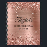 Glittery Roos Gold Foil 18th Birthday Notitieboek<br><div class="desc">Creëer uw eigen 18e verjaardagsontwerp op een leeg notitieboek. Meisjes faux dun roos goudglitter op de boven- en onderrand, over een faux roze bruine roos gouden brute metaal folie. Pas de lettertypestijlen aan om je eigen gastenboek te creëer en haar speciale viering. Een klassieke elegante kalligrafie die met een al...</div>