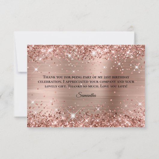 Glittery Roos Gold Foil 21st Birthday Bedankkaart (Achterkant)