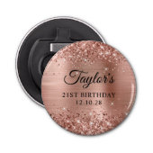 Glittery Roos Gold Foil 21st Birthday Button Flesopener (Voorkant)