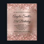 Glittery Roos Gold Foil 21st Birthday Invite<br><div class="desc">Een glamoureus monogramme 21e verjaardag uitnodiging voor haar. Faux glitter met roos glitter tegen een coördinerend faux glanzend geborsteld metaal grafisch afbeelding voor folie. Het fancy zwart-witte kalligrafische monogram en de tekst kunnen worden aangepast. Alle glans en roze glans in dit moderne, girale design zijn digitale beelden. Een budgetpapieroptie voor...</div>