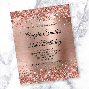 Glittery Roos Gold Foil 21st Birthday Invite Flyer