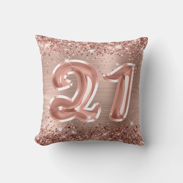 Glittery Roos Gold Foil 21st Birthday Kussen (Voorkant)