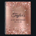 Glittery Roos Gold Foil 21st Birthday Notitieboek<br><div class="desc">Creëer uw eigen 21e verjaardagsontwerp op een leeg notitieboek. Meisjes faux dun roos goudglitter op de boven- en onderrand, over een faux roze bruine roos gouden brute metaal folie. Pas de lettertypestijlen aan om je eigen gastenboek te creëer en haar speciale viering. Een klassieke elegante kalligrafie die met een al...</div>