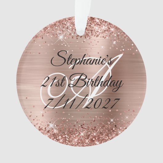 Glittery Roos Gold Foil 21st Birthday Ornament (voorkant)