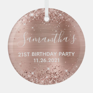 Glittery Roos Gold Foil 21st Birthday Party Glas Ornament