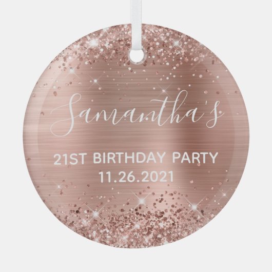 Glittery Roos Gold Foil 21st Birthday Party Glas Ornament (Voorkant)