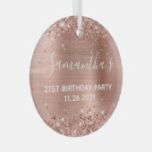 Glittery Roos Gold Foil 21st Birthday Party Glas Ornament (Voorkant Rechts)