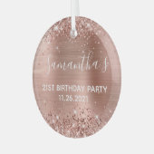 Glittery Roos Gold Foil 21st Birthday Party Glas Ornament (Voorkant links)