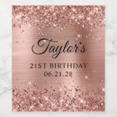 Glittery Roos Gold Foil 21st Birthday Wijn Etiket (Enkel label)