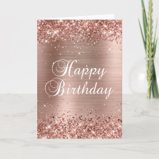 Glittery Roos Gold Foil 2 Happy Birthday Kaart (Voorkant)