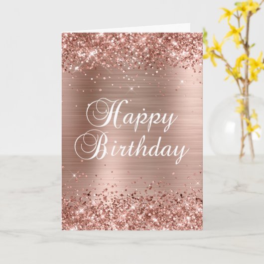 Glittery Roos Gold Foil 2 Happy Birthday Kaart (Gele Bloem)
