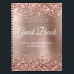 Glittery Roos Gold Foil 30th Birthday Guestbook Notitieboek<br><div class="desc">Creëer je eigen gastenboek voor haar 30e verjaardagsfeest in dit lege notitieboek. Gulkleurig roos glitter op de boven- en onderrand van een roos goudkleurig,  zwart-roze faux digitale kunstachtergrond voor de folie van metalen. U kunt de doopvontstijl en grootte aanpassen zoals nodig. U kunt de achtergrondkleur ook wijzigen.</div>