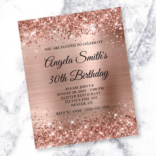 Glittery Roos Gold Foil 30th Birthday Invite Flyer