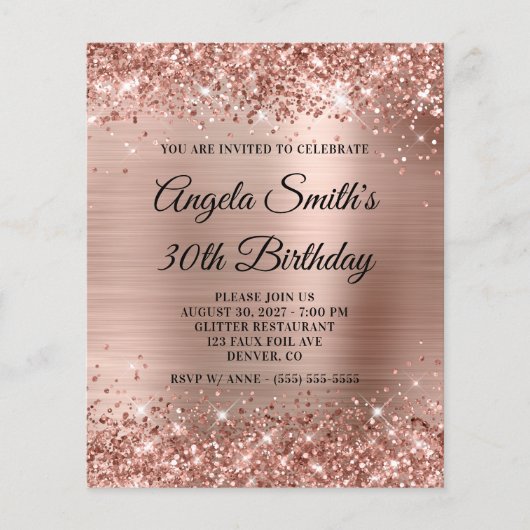 Glittery Roos Gold Foil 30th Birthday Invite Flyer (Voorkant)