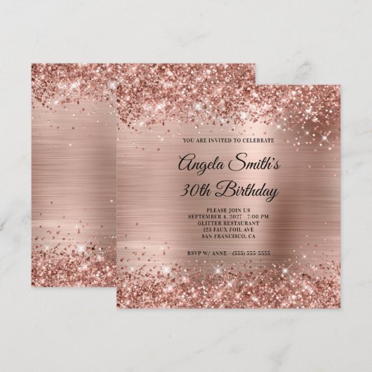 Glittery Roos Gold Foil 30th Birthday Kaart (Voorkant / Achterkant)