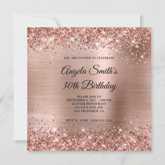 Glittery Roos Gold Foil 30th Birthday Kaart (Voorkant)
